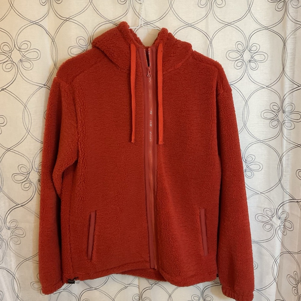 NWT‎ Original Use Fleece Zip Hoodie, Teddy Bear Style Orange Berry Size Large